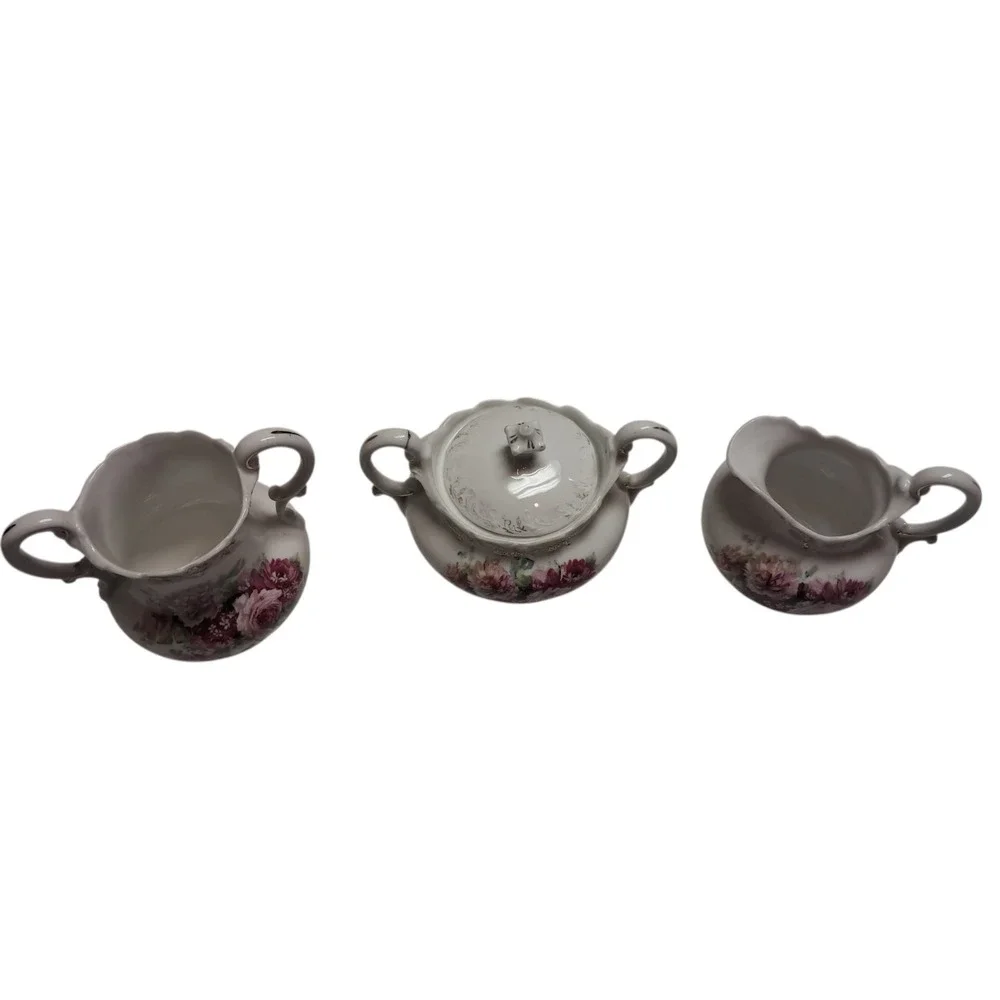 Vintage 3 Piece Tea Set Marked Welmar Germany Pink‎ Floral